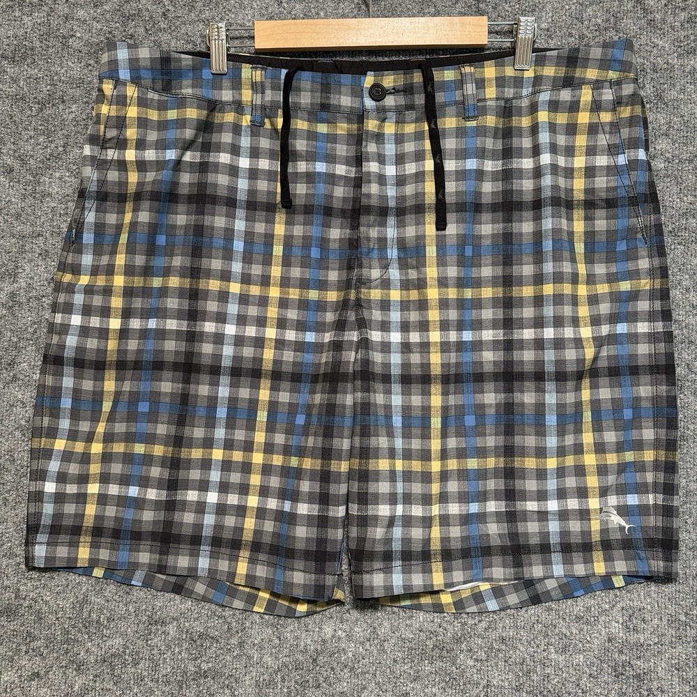 Tommy‎ Bahama Shorts Mens 42 Plaid Island Active Gray Drawstring Actual 40 in
